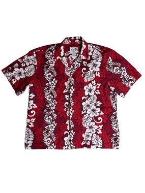Paradise style Hawaii Red/white hibiscus floral panel Hawaiian shirt men’s  XL